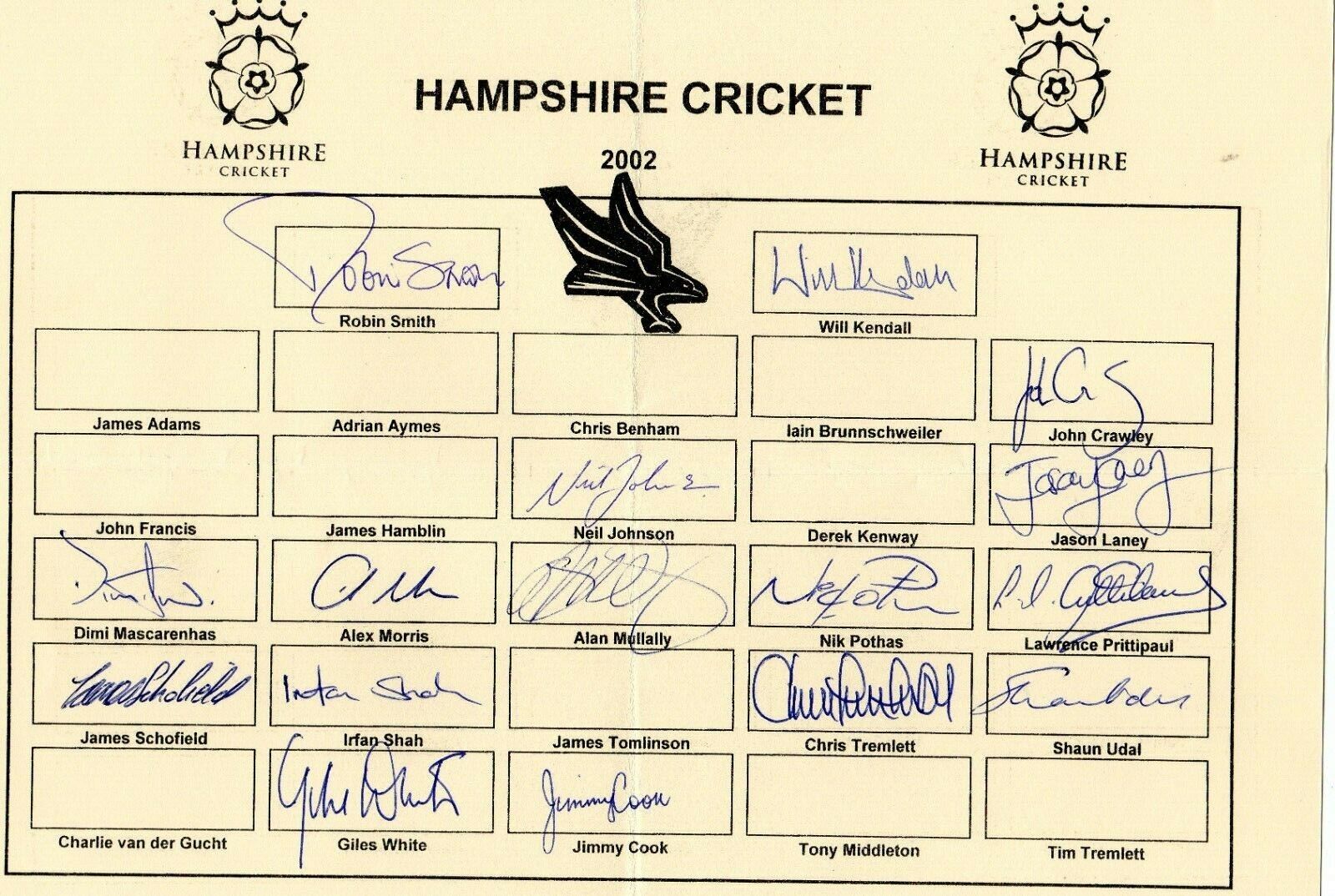 HAMPSHIRE CRICKET AUTOGRAPHS, CRICKET, SPORT