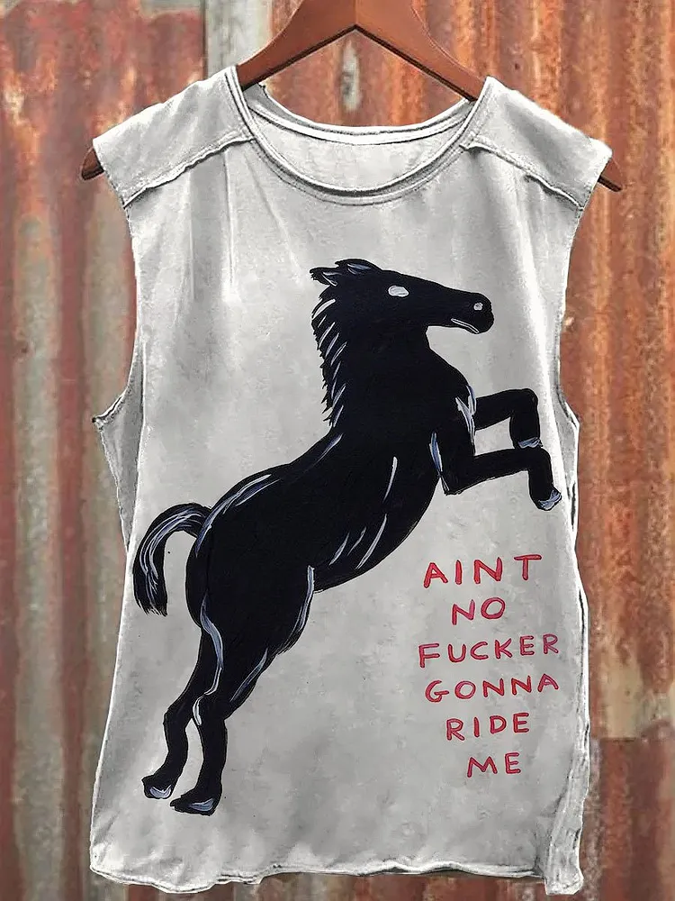 Vintage Funny Horse Art Print 100% Cotton Casual Tank Top