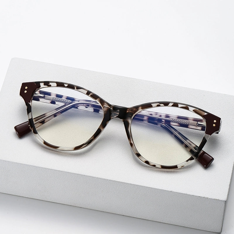 Pastoral Geometric Leopard Pc Oval Frame Inlaid Acrylic Full Frame Optical Glasses