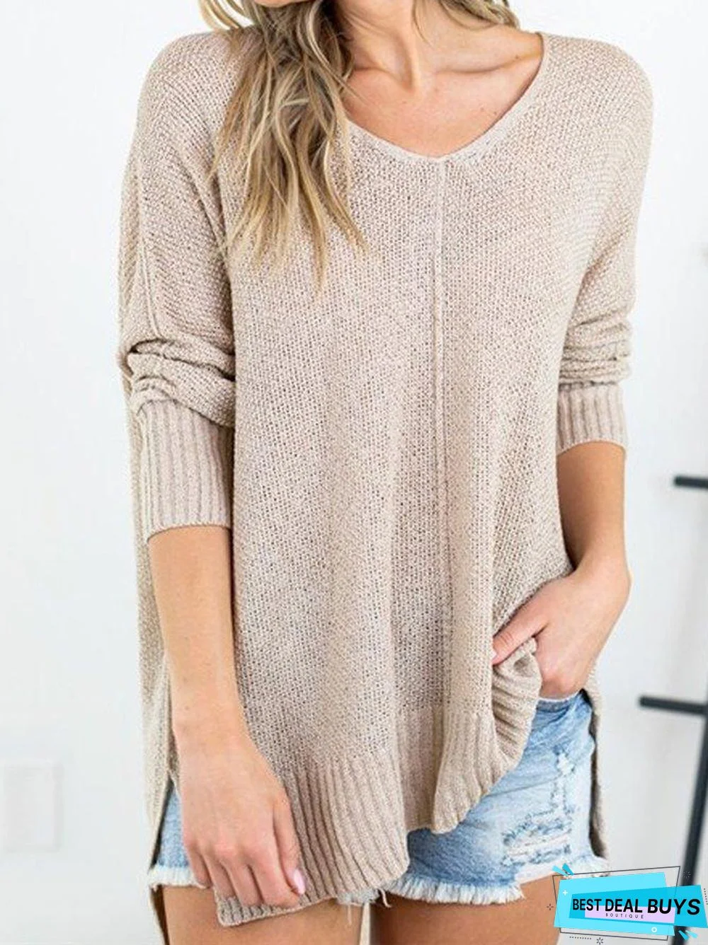 Work Date Acrylic Batwing Jacquard V Neck Sweater