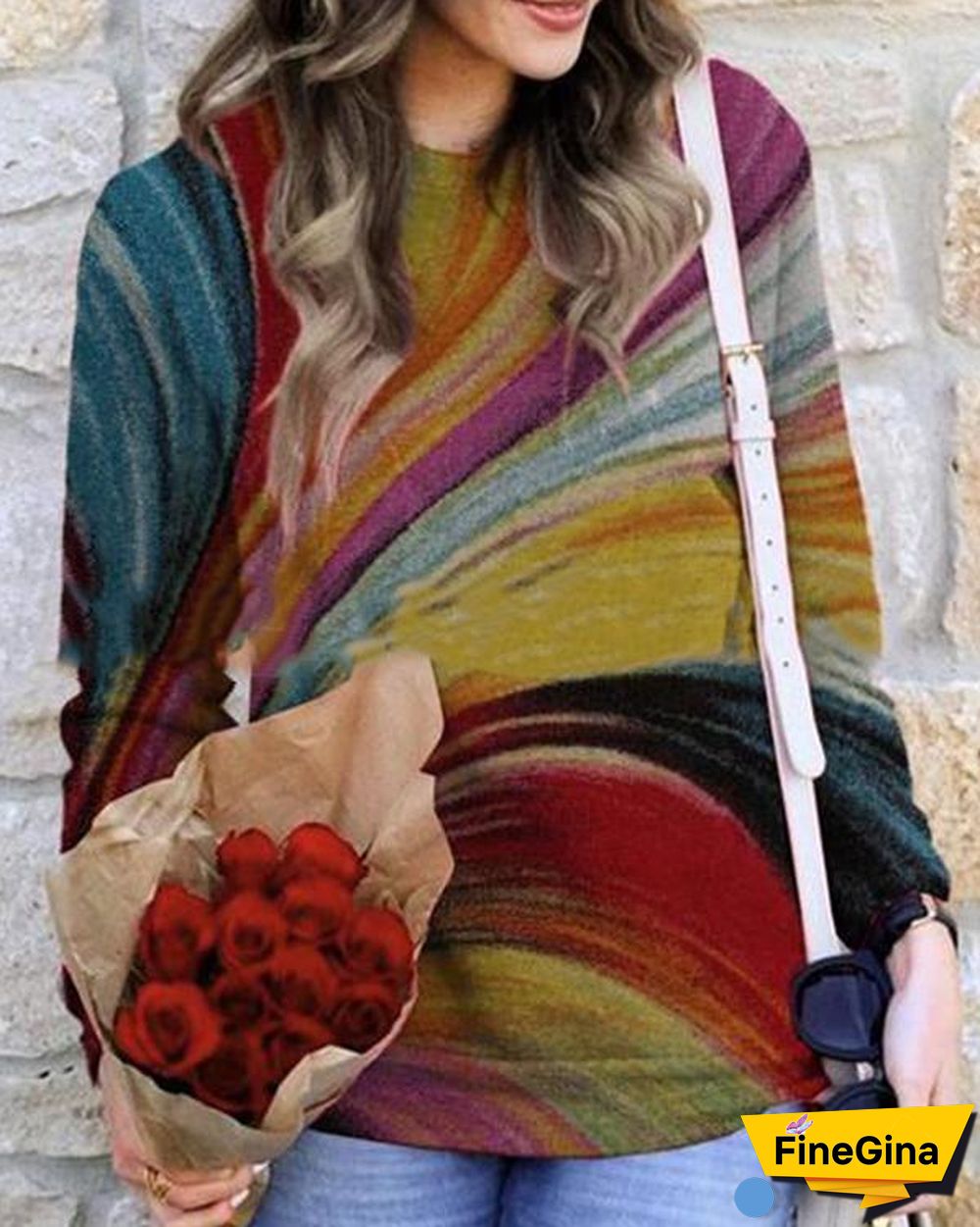 Colorful Printed Polyester Crew Neck Sweatshirts