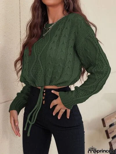 Cable-Knit Round Neck Dropped Shoulder Sweater