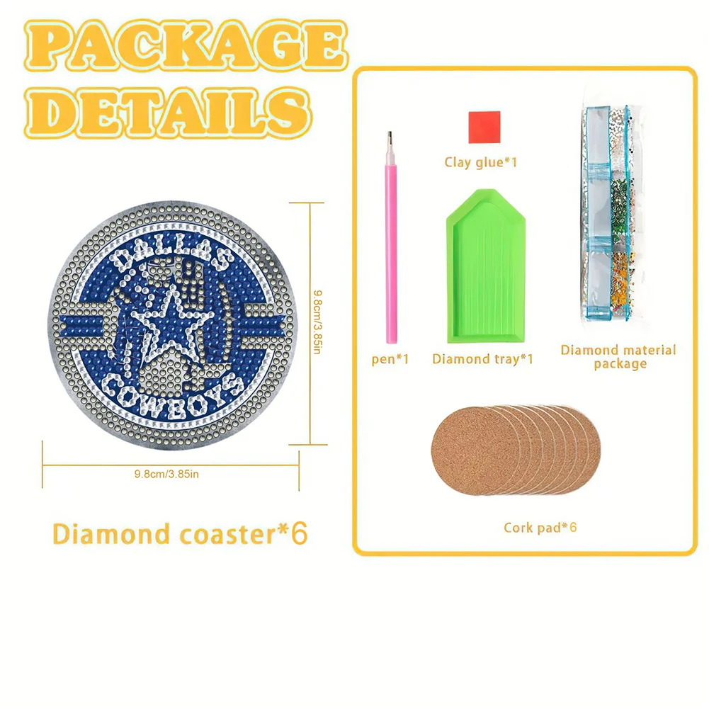Dallas Cowboys 6pcs DIY Diamond Painting Acrylic Coasters Holder for Beginner Adult
