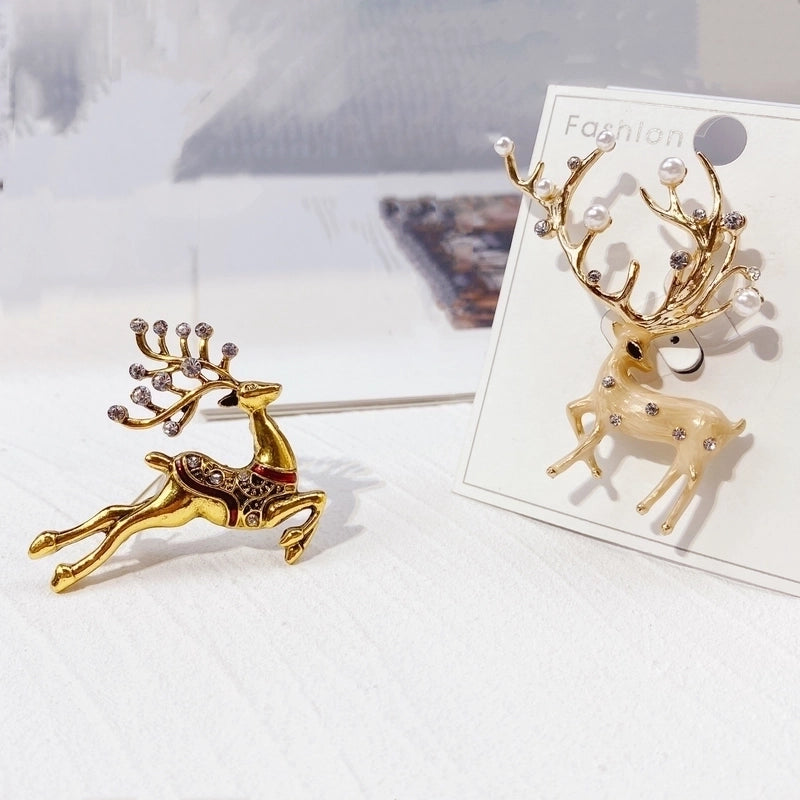 Fashion Pin Elk Alloy Rhinestone Pearl Plating Women’S Brooches