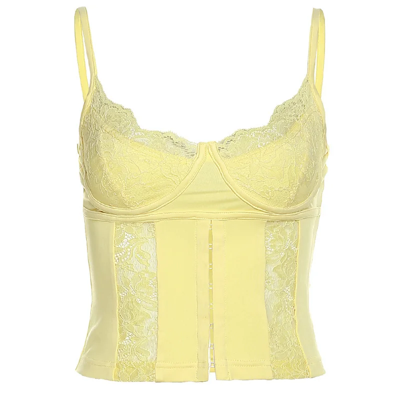 Uveng 2024 Summer New Women's Sexy Hottie Sling V Tie Lace Lace Small Vest