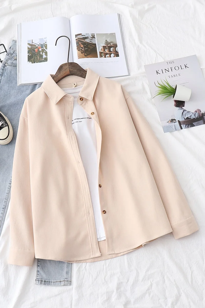 2021 New Simple Women's Shirt Long Sleeve Loose Tops Office Lady Casual Pink White Blue Long Sleeve Blouses Fashion Clothing