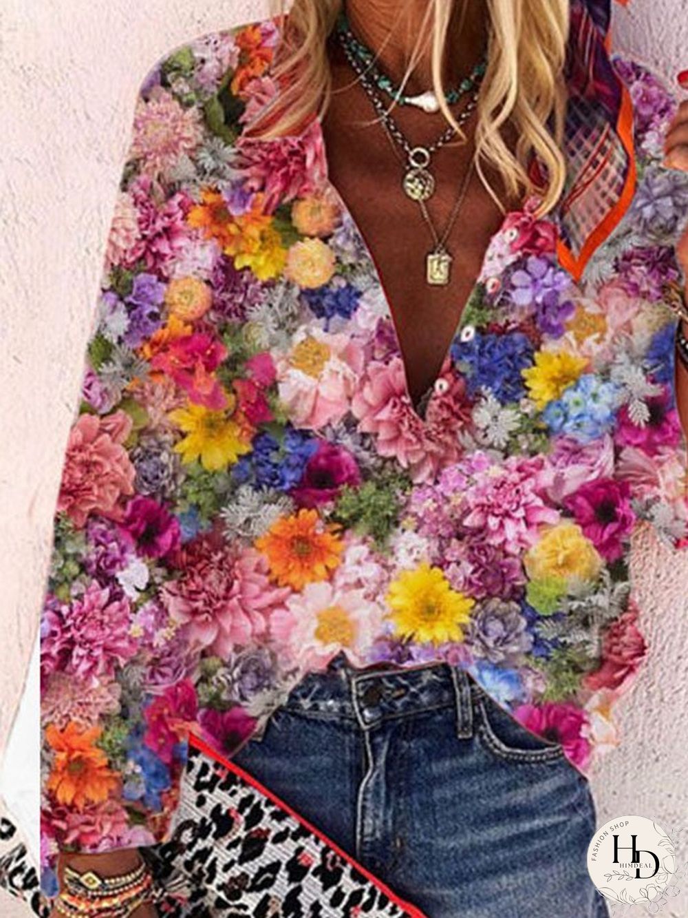 Casual Floral-Print Long Sleeve Tops