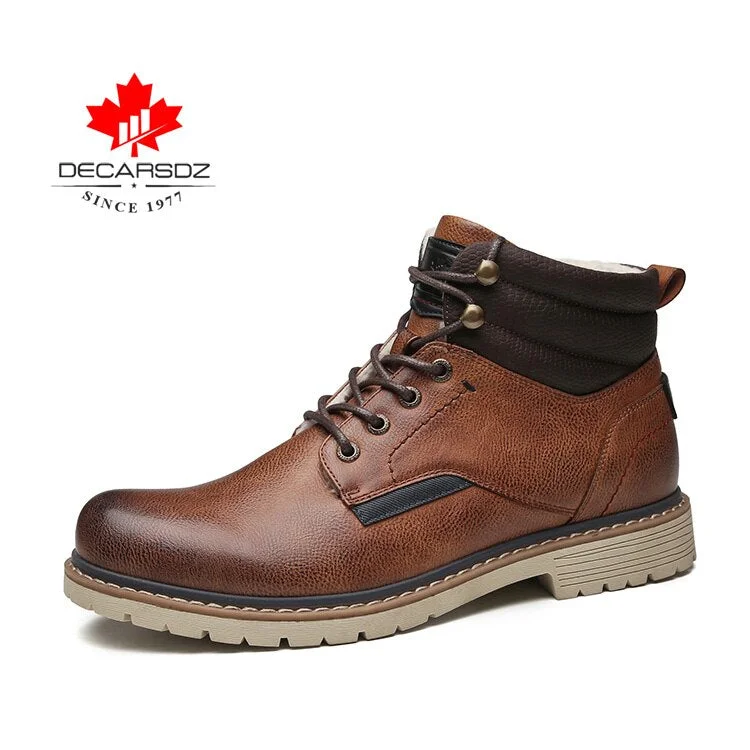 DECARSDZ Men Boots luxury Leather Comfy Lace-up 2021 Fashion Men Shoes High Quality British Casual Boots Autumn Winter Men Shoes