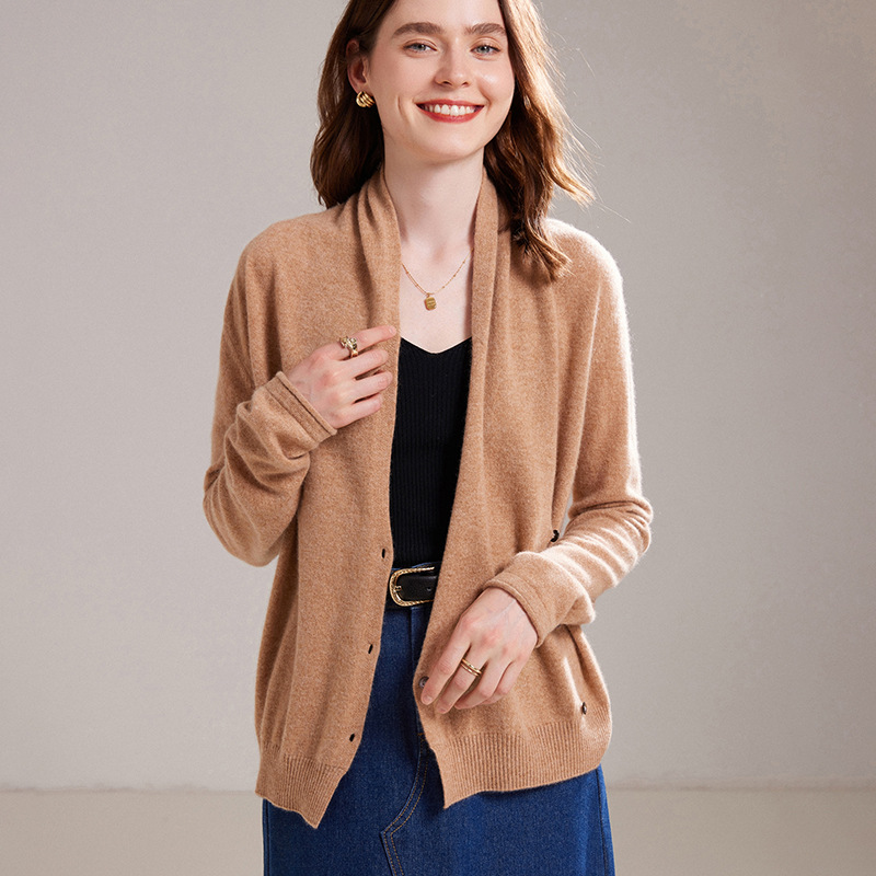 Irregular Collar Cashmere Cardigan For Women REAL SILK LIFE