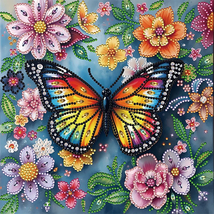 Flower Butterfly 30*30cm (Canvas) Special Shaped Drill Diamond Painting gbfke