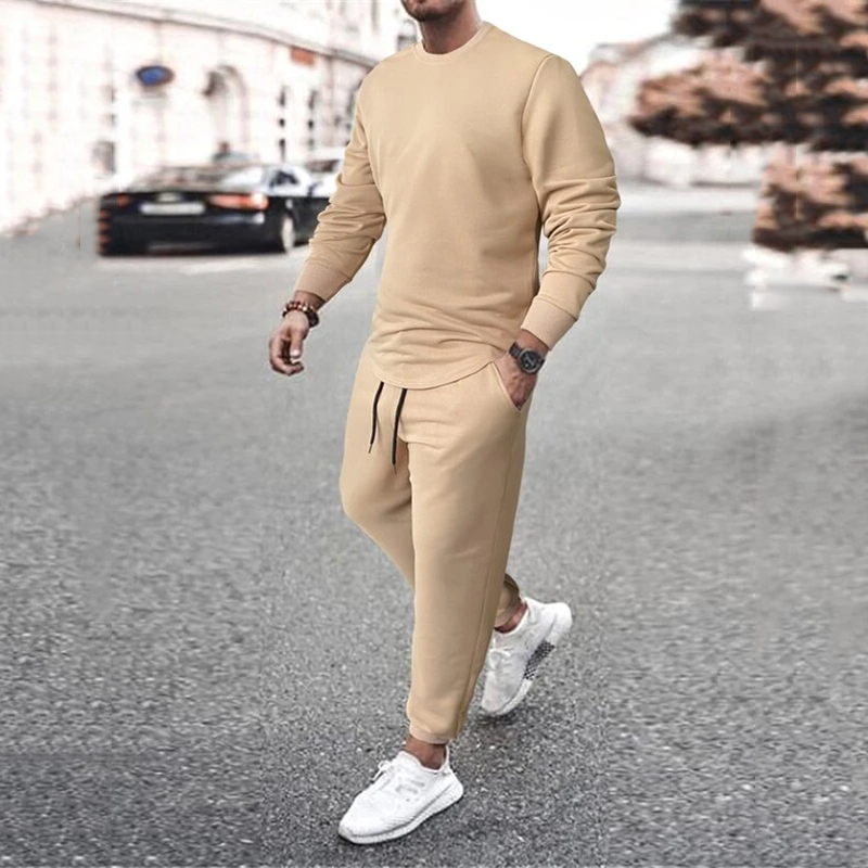 Men Solid  Pullover & Drawstring Tracksuit Two Piece Set