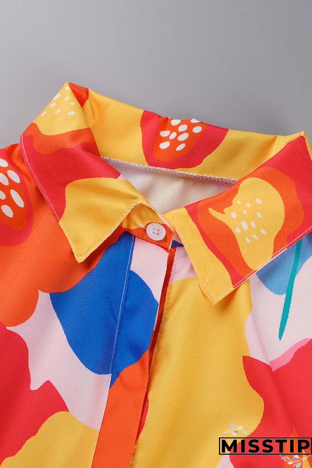 Multicolor Casual Print Patchwork Turndown Collar Long Sleeve Dresses