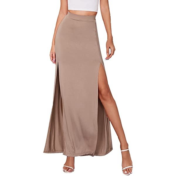 Women's Summer Boho Floral Print Fringe Split Thigh Full Length Maxi Skirt Medium