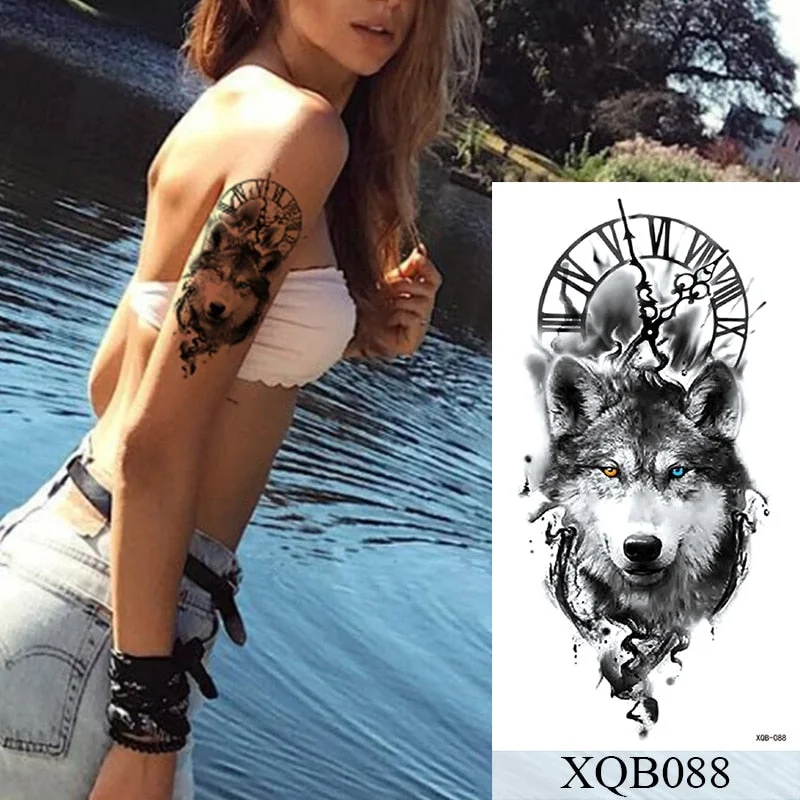 Snake Flower Rose Temporary Tattoo Sticker Flash Waterproof Tattoos Lace Fox Lion Body Art Arm Fake Sleeve Tattoo Women