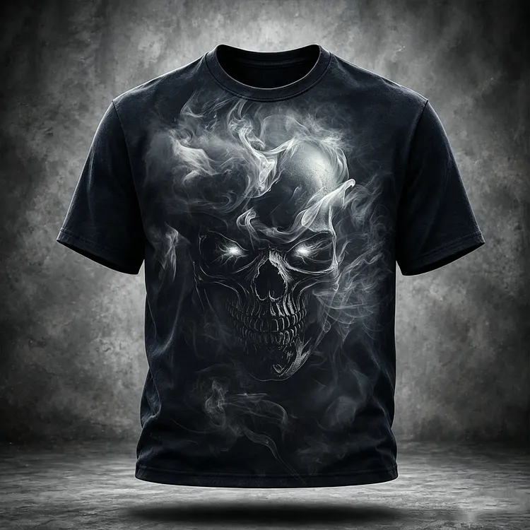 Dark Gothic Retro Washed Mist Smoke Flashing Skull Pattern T-shirt
