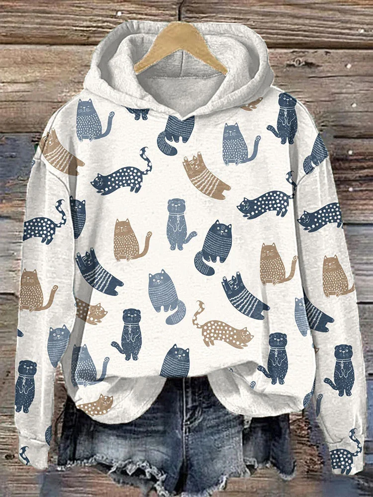 Funny Cat  Print Casual Hoodie