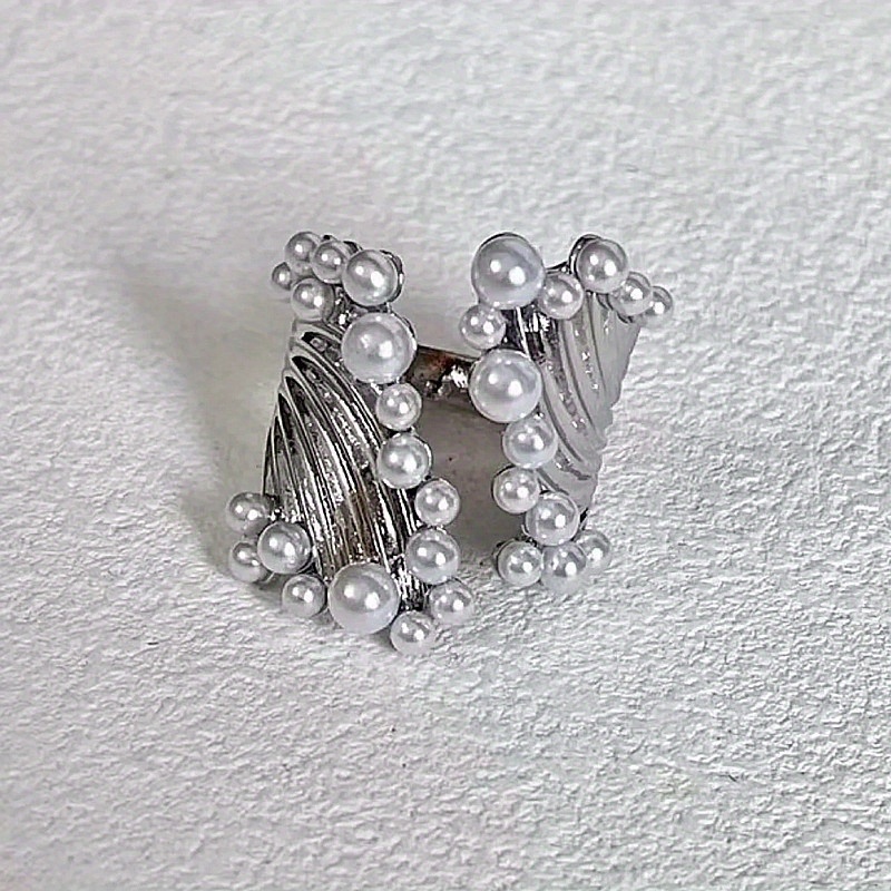 1pc Fashion Faux Pearl Irregular Ring Adjustable Opening Jewelry Party Anniversary Holiday Gifts