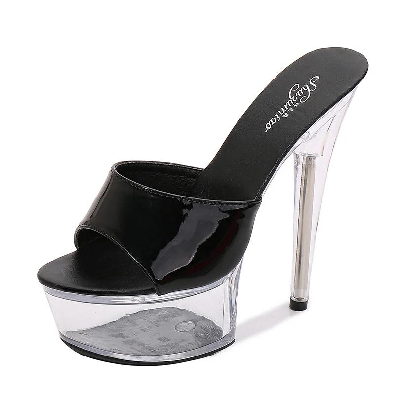 Tanguoant Tanguoant Patent Leather 15Cm Special High Heels With Sexy Waterproof Platform Hate Day Superb High Slippers Female Summer