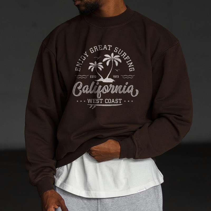 Men's Oversized California Logo Print Sweatshirt、、URBENIE