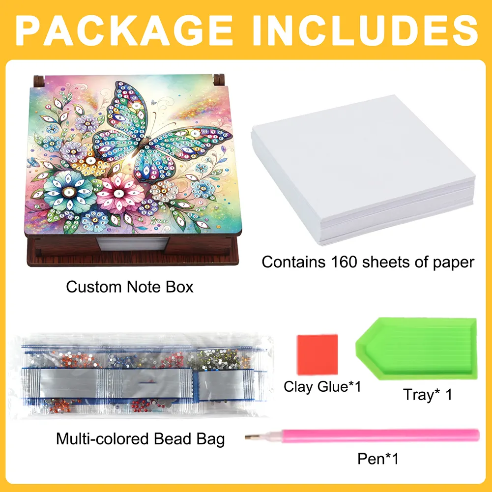 1pc Butterfly Pattern DIY Diamond Painting Note Box w/ 160 Notes Office Decor
