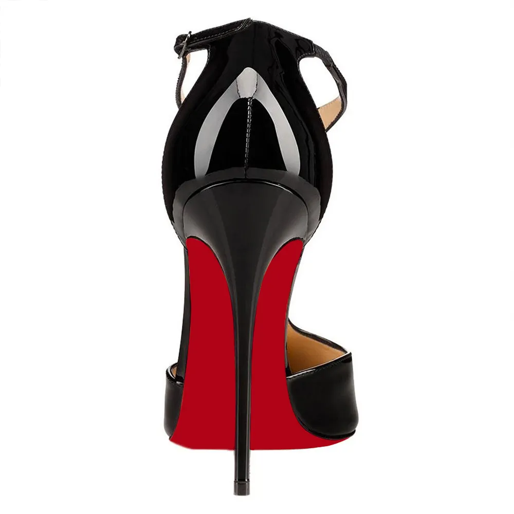 120mm Womens T-Strap Pumps High Heels Black Patent Pumps-vocosishoes