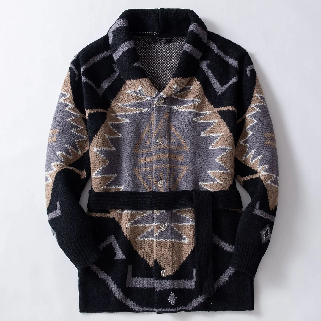 Uveng Uveng Men's Vintage Heavy-Industrial Knitted Jersey Thick Medium-Long Cardigan Sweater Jacket SY0075