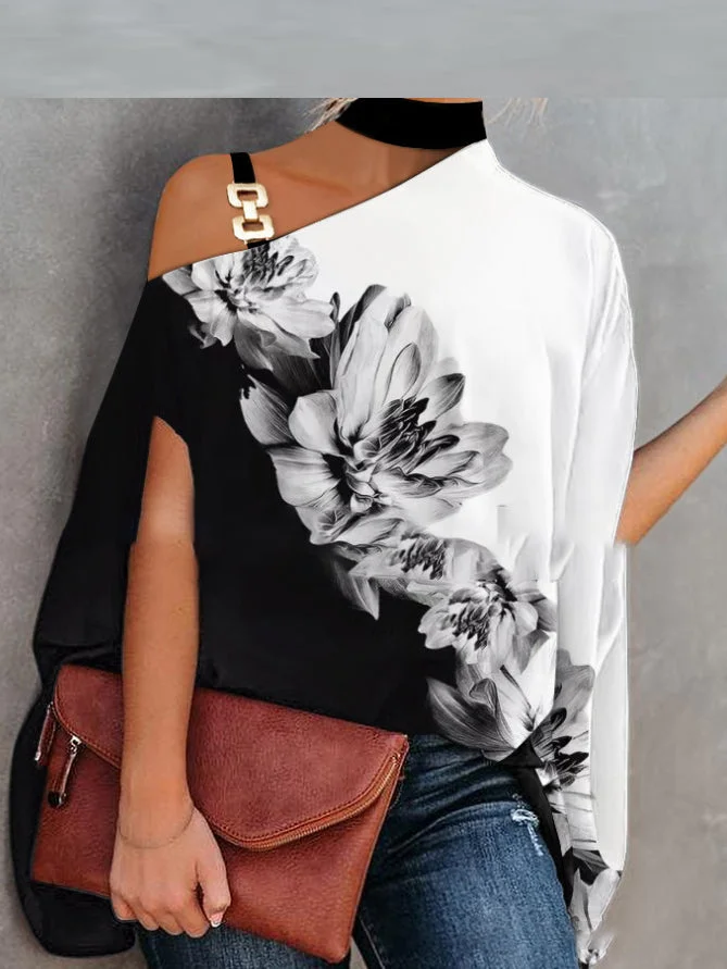 Casual Printed Off-Shoulder Short-Sleeved Top