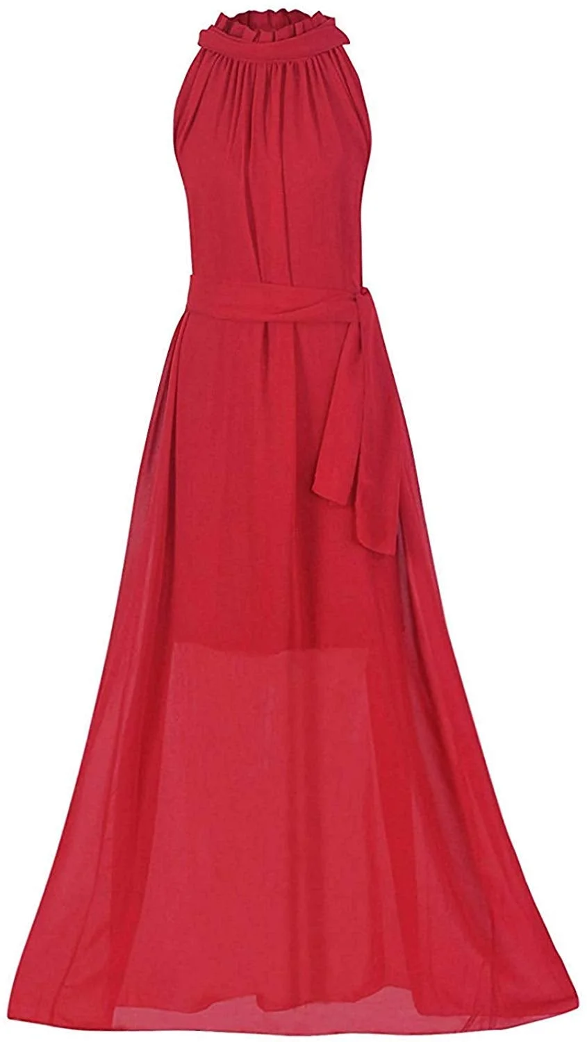 Women Halter Neck Sleeveless Chiffon Maxi Dresses