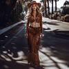 Women's Western Chic: Fringed Leather Outfit Set by Inlyline
