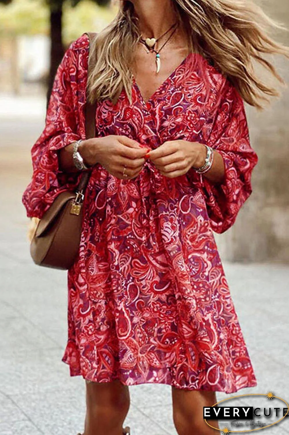 Floral V Neck Mini Dress