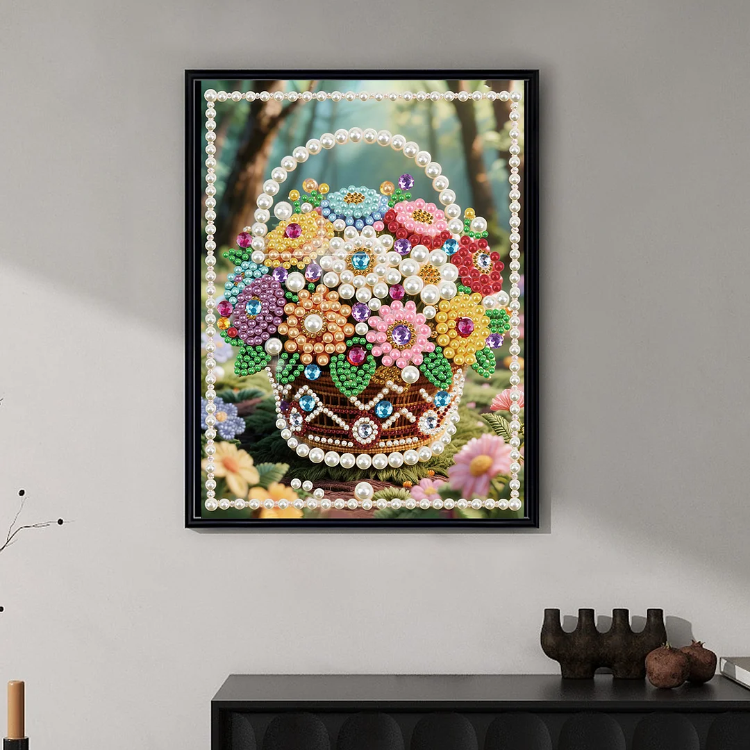 Brown Flower Basket DIY Partial Diamond Pearl Painting Art Kits 30x40cm Special Shape Pearl Gem Paintings Picture Arts Craft for Home Wall Decor
