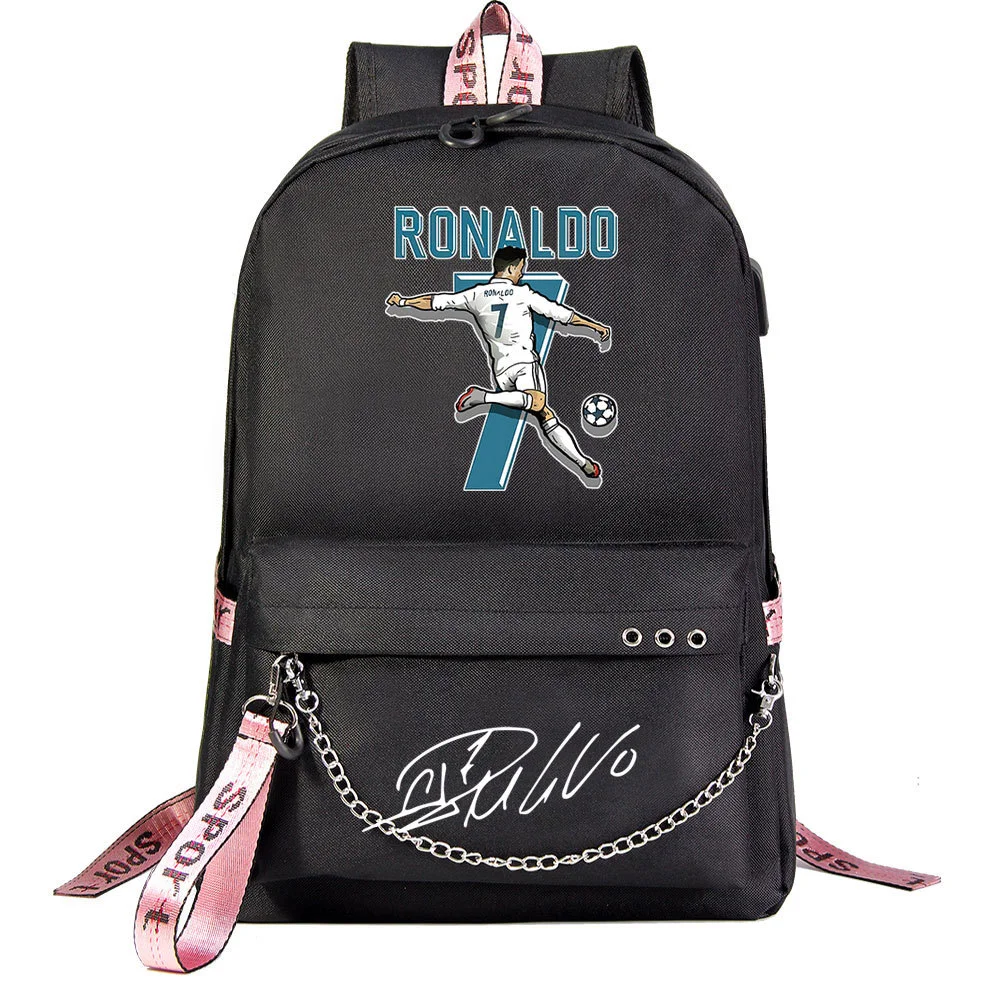 Buzzdaisy Cristiano Ronaldo Theme School Bag with 15-inch Laptop Compartment and USB Charging Cable