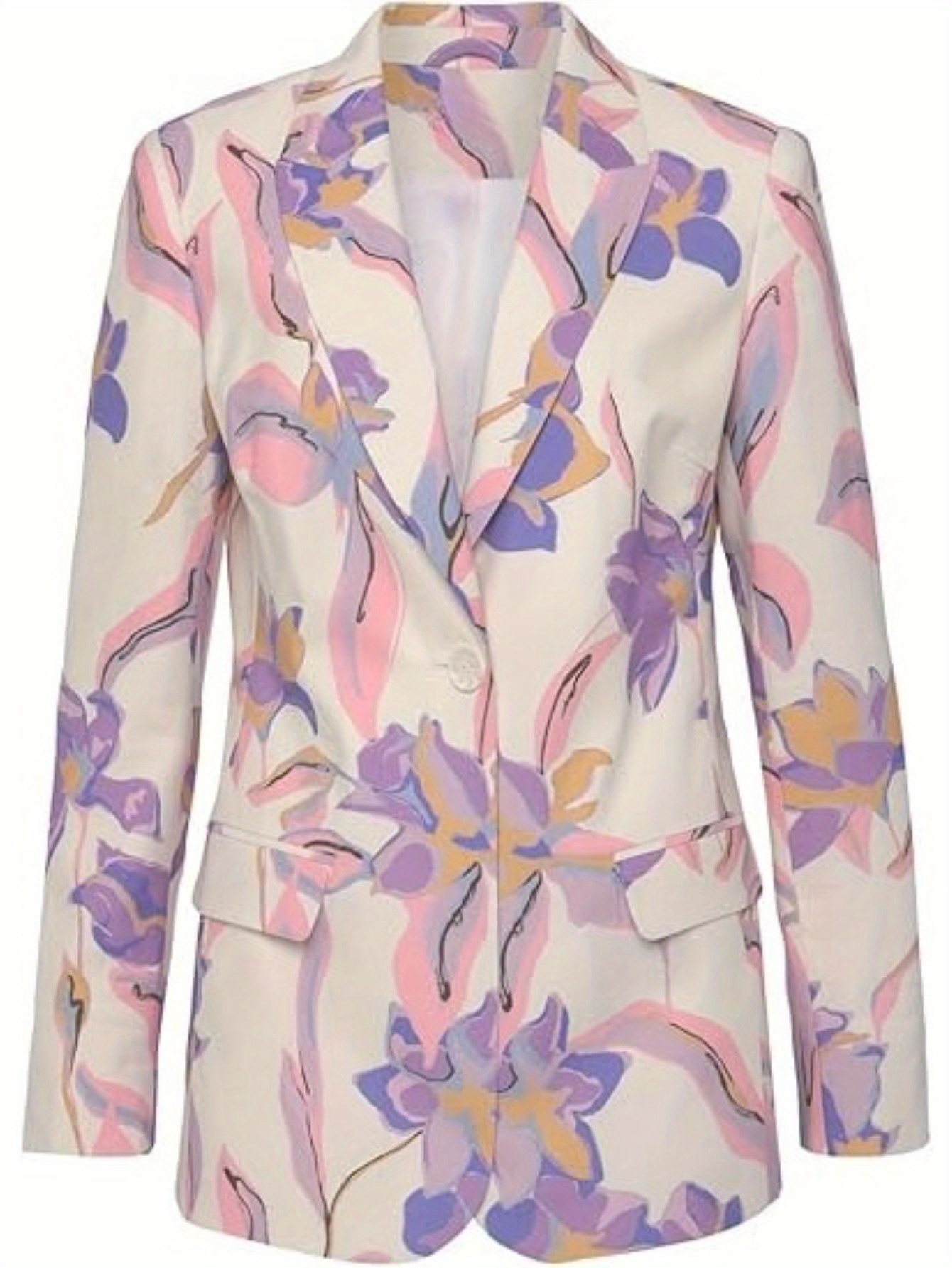 Women's Floral Blazer - Pastel Pink, Office & Formal Events, Machine Washable Professional Jacket With Single Button Closure - Business Casual Outerwear For Women | IFYHOME