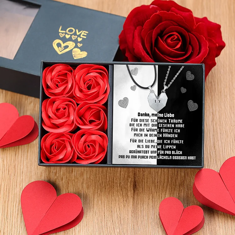 Kettenmachen Personalisierte 2 Buchstaben Herz Magnetische Halskette-Danke, meine Liebe-Geschenk mit Nachrichtenkarte 