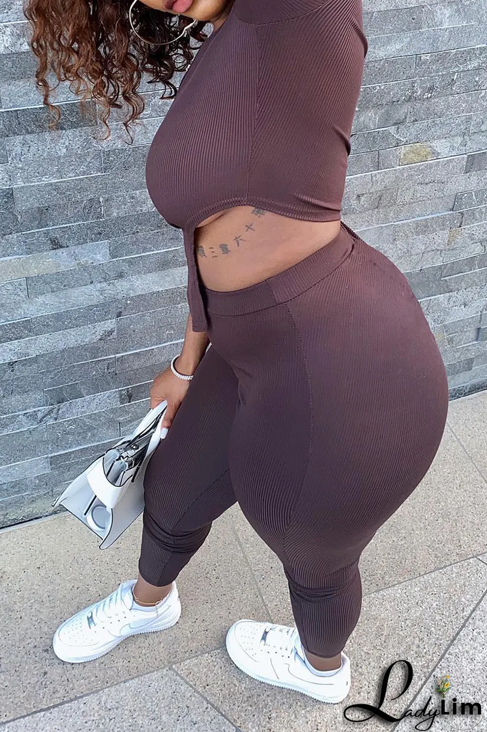 Black Sexy Solid Split Joint One Shoulder Three Quarter Two Pieces