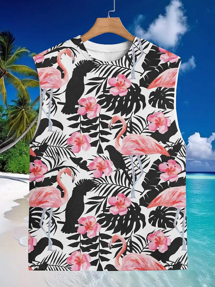 Men's Vacation Flamingo Floral Plant Art Prints Tank Top