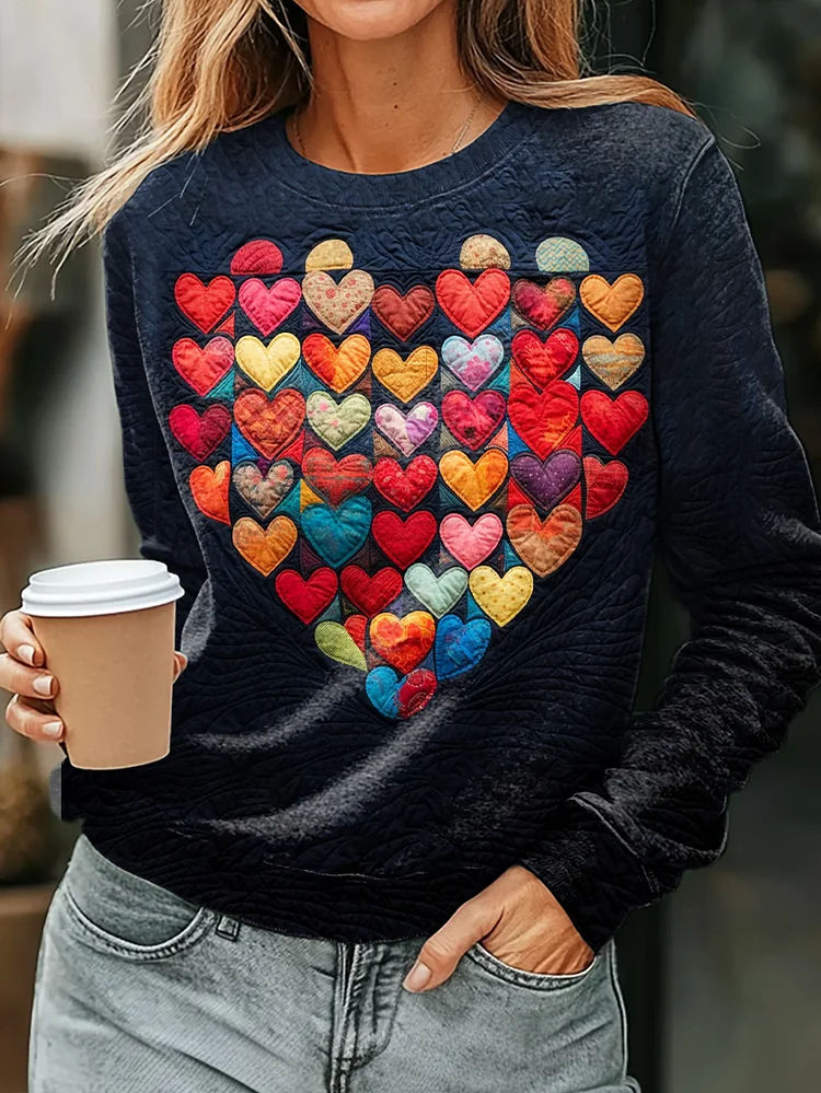 Women's Heart Art Pattern Print Casual Crew Neck Sweatshirt