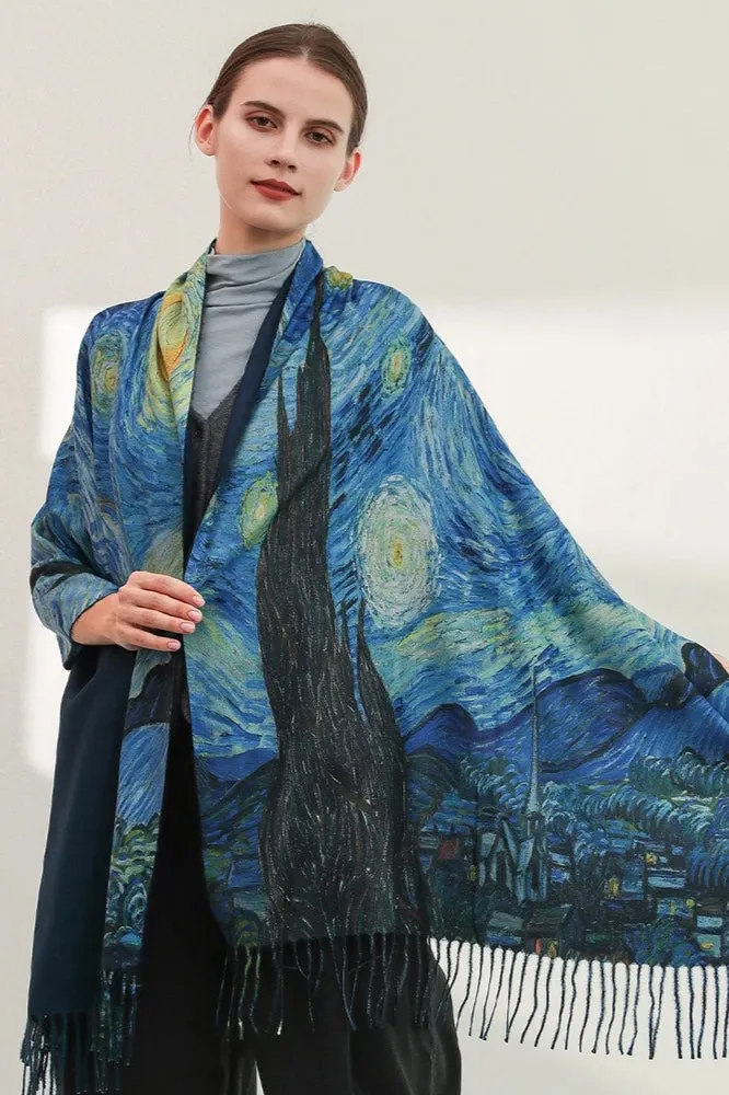 Vintage Van Gogh Print Fringe Wrap Scarf