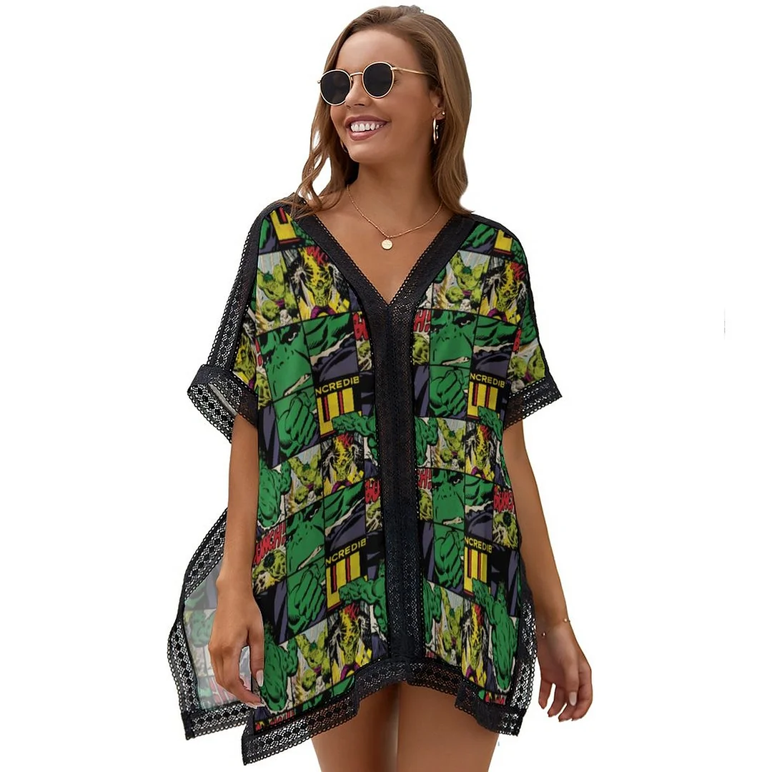 Classic Hulk Comic Book Women Oversized Dresses Loose Chiffon Beach Bathing Suit Swim Bikini Swimsuit Cover Up