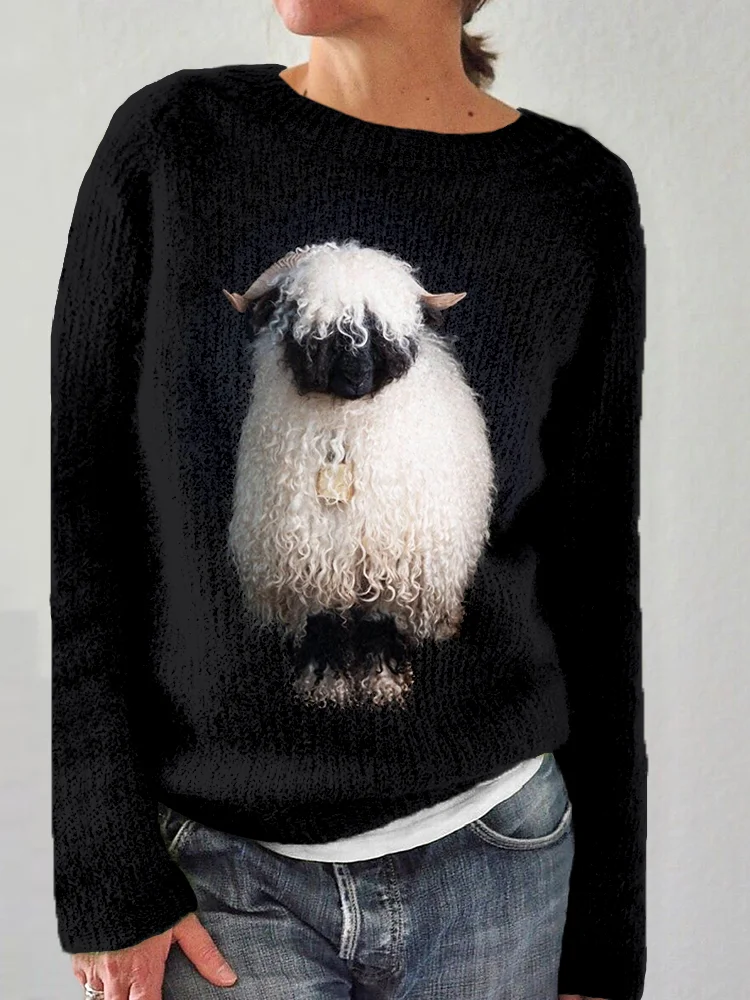 VChics Cute Valais Blacknose Sheep Pattern Cozy Knit Sweater