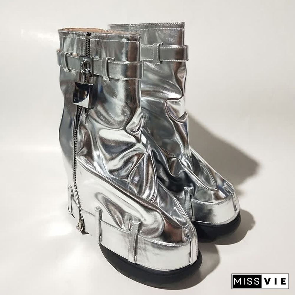 Fashion Fold Over Zipper PU Platform Boots