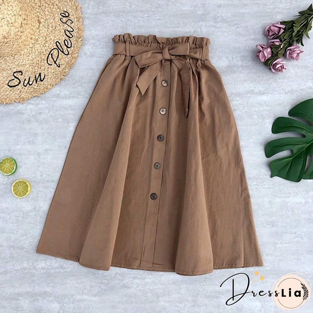Women Skirts Fashion High Waist Skirt Women Spring Summer Midi Skirts Womens Elastic Waist A Line Ladies Skirts With Belt