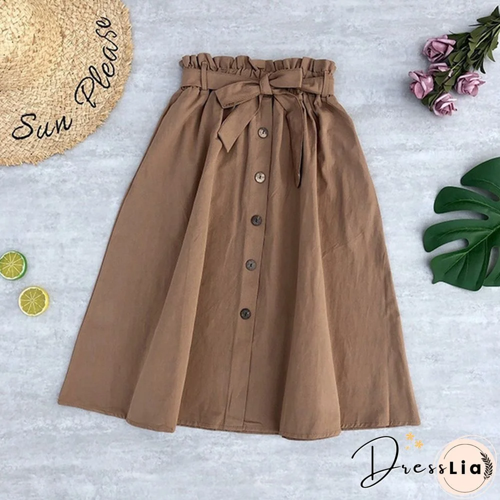 Women Skirts Fashion High Waist Skirt Women Spring Summer Midi Skirts Womens Elastic Waist A Line Ladies Skirts With Belt