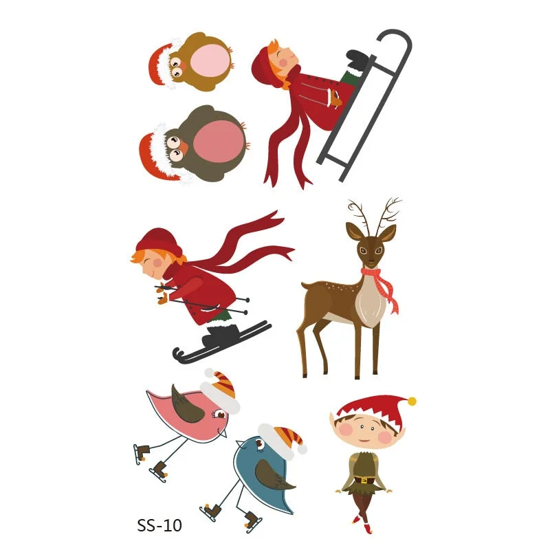 Christmas Tattoo Stickers Santa Claus Temporary Fake Tattoos Paste on Face Arm Leg for Children Body Art Sticker