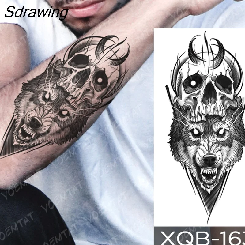 Sdrawing Temporary Tattoo Sticker Rose Snake Flower Tattoos Lace Tiger Dragon Body Art Arm Fake Sleeve Tatoo Women