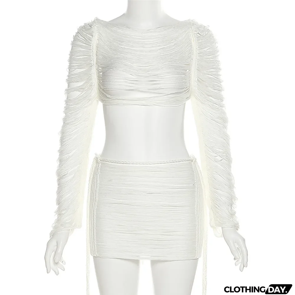 Women Solid Off Shoulder Top And Skirt Two-Piece Set