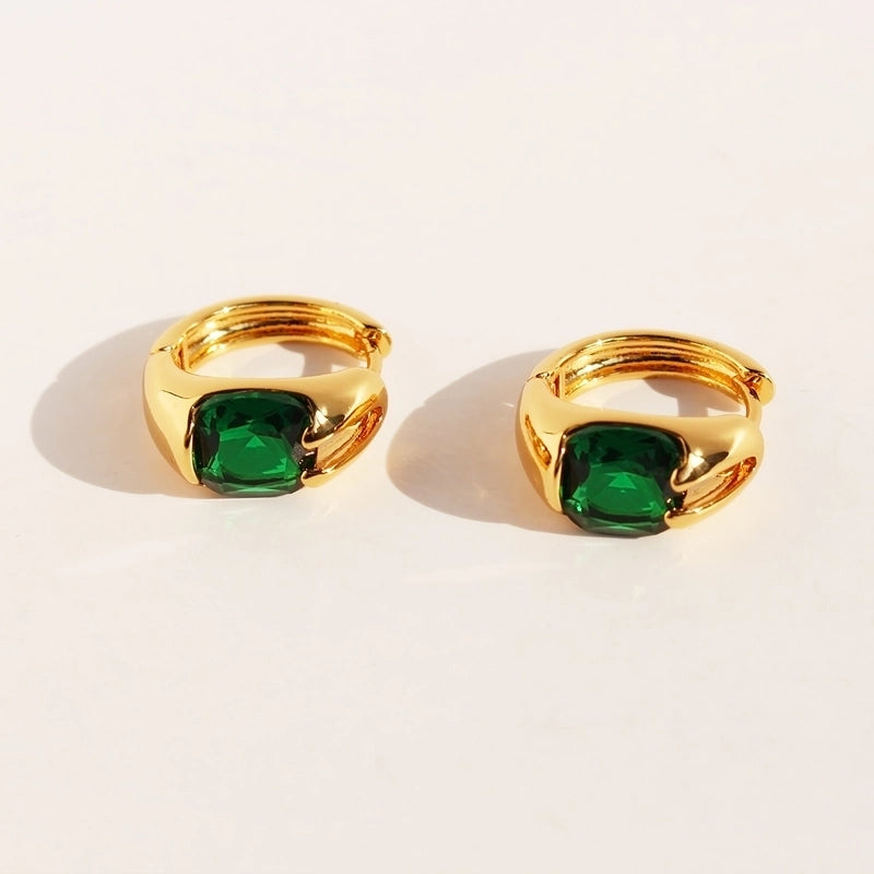 1 Pair Casual Minimalist Shiny Square Inlay Brass Zircon 24K Gold Plated Earrings