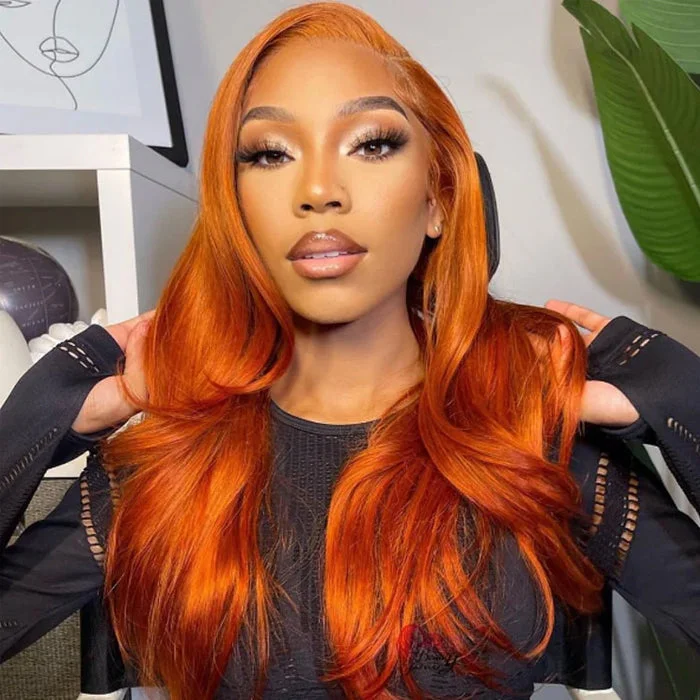 Orange Ginger 13x4 Lace Front Wig Straight & Body Wave Pre-colored Human Hair Wigs