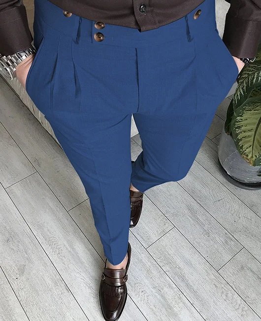 Business Casual Buttons Slant Pocket Pleats Suit Pants 