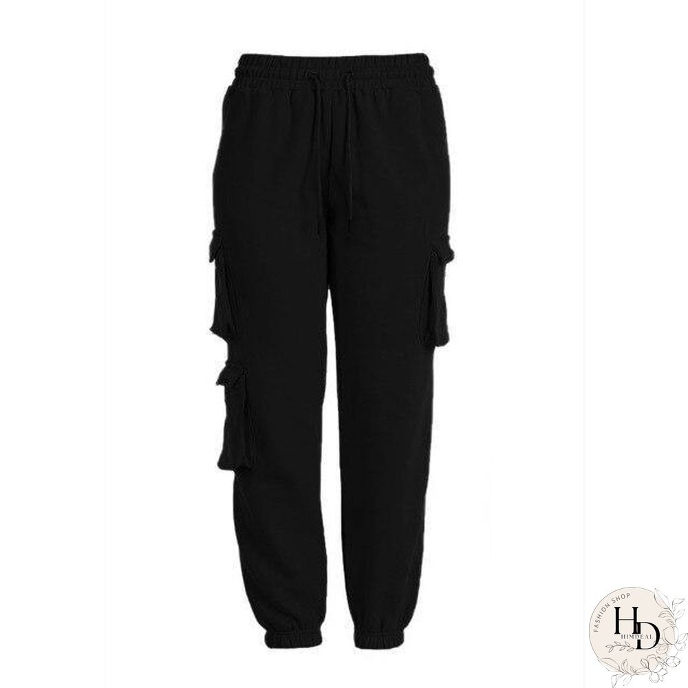 Multi-pocket Sweatpants Women Casual High Elastic Waist Drawstring